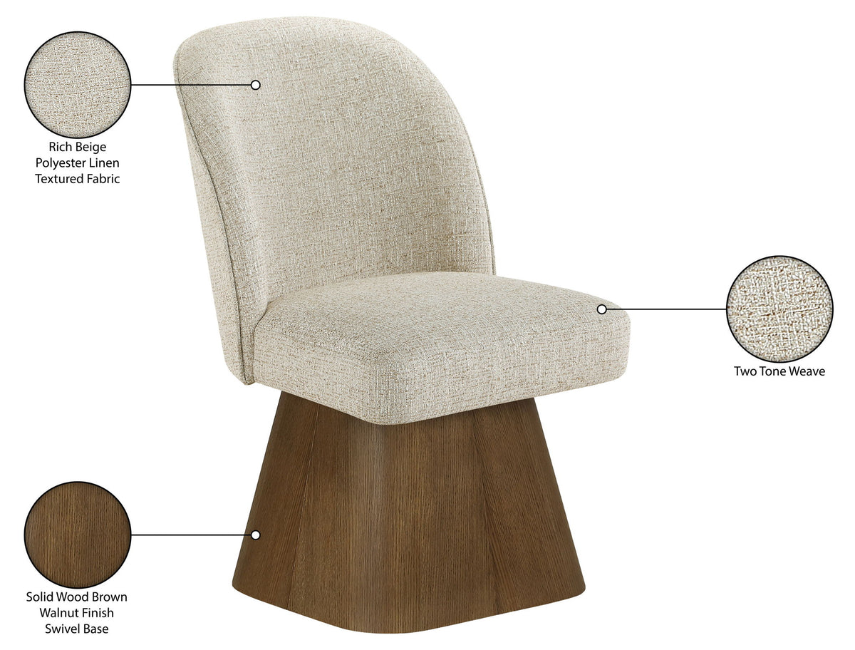 Marlowe - Linen Textured Fabric Upholstered Swivel Dining Side Chair - Stained Brown