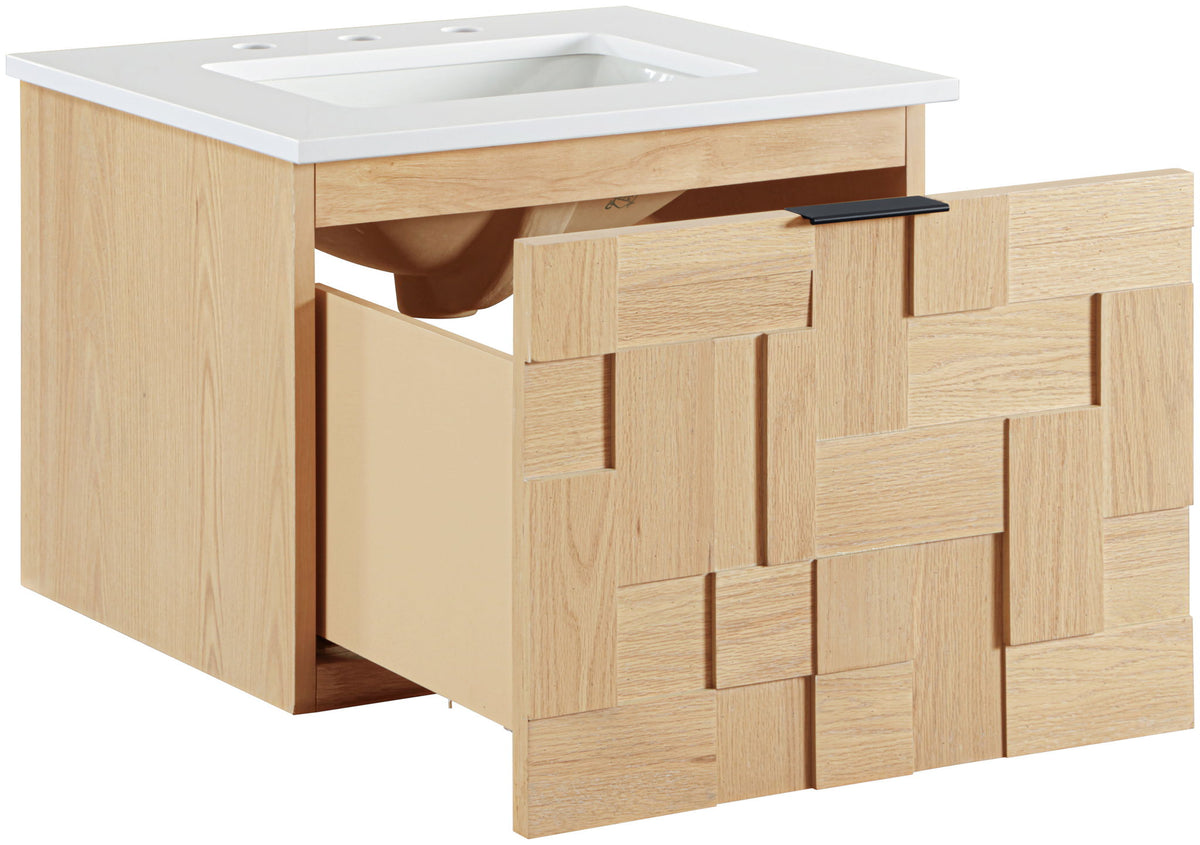 Leonardo - Engineered Stone And Solid Wood 24" Wall Mounted Bathroom Vanity