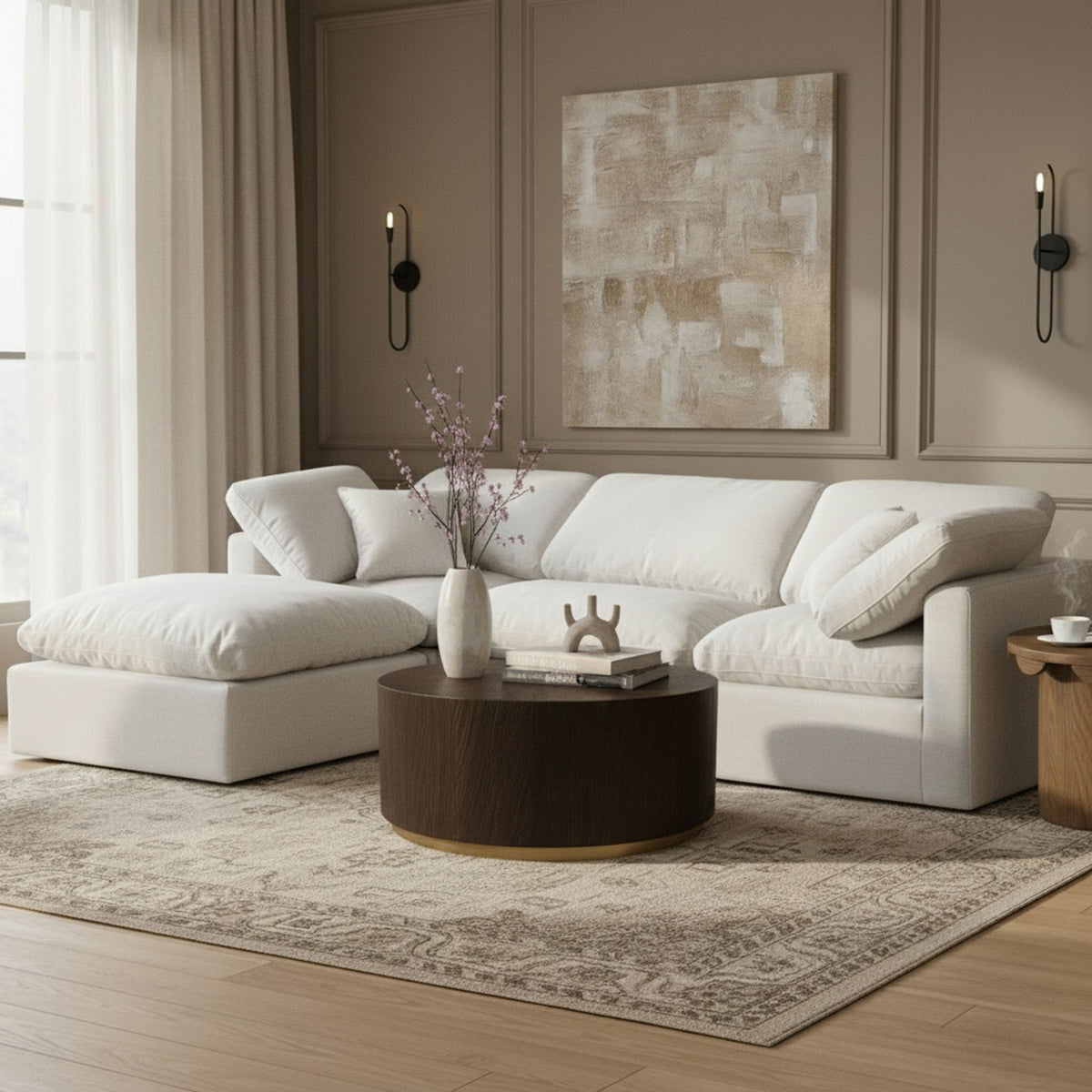 Indulge - Linen 4 Piece Modular Sectional With Chaise - White