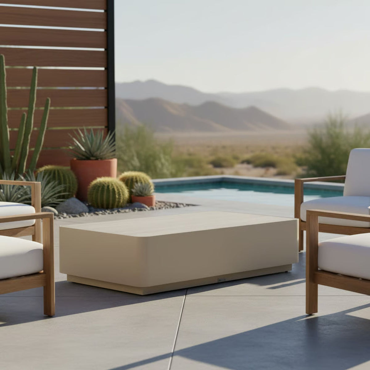 Pavilion - Powder Coated Metal Rectangle Outdoor Coffee Table With Sintered Stone Table Top - Natural