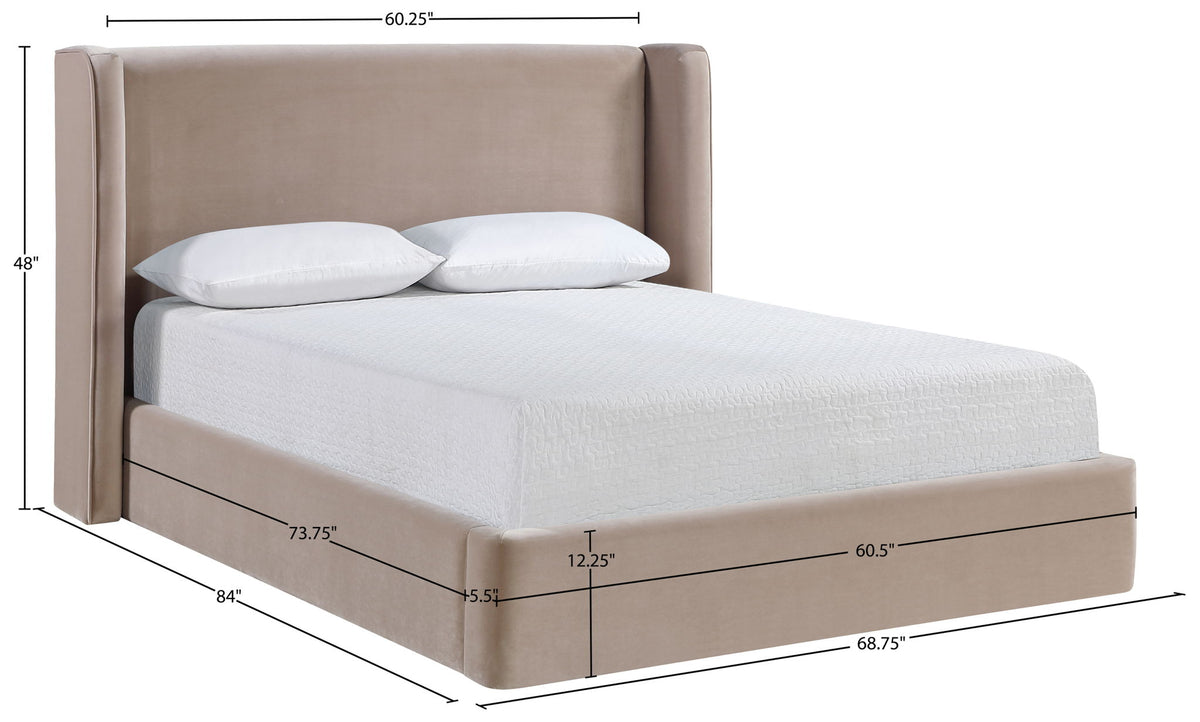 Kendall - Velvet Upholstered Bed - Taupe