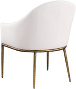 Ferro - Linen Textured Performance Fabric Upholstered Dining Arm Chair - Cream / Brushed Gold