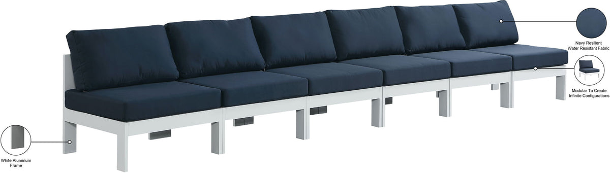 Nizuc - Outdoor Patio 6 Seat Armless Modular Sofa With White Frame