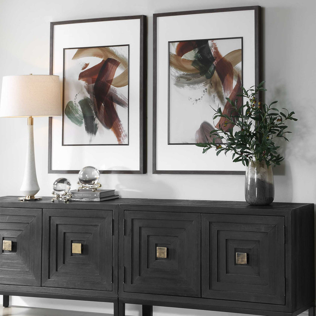 Velocity - Framed Abstract Prints (Set of 2) - Brown / Green / Red / White
