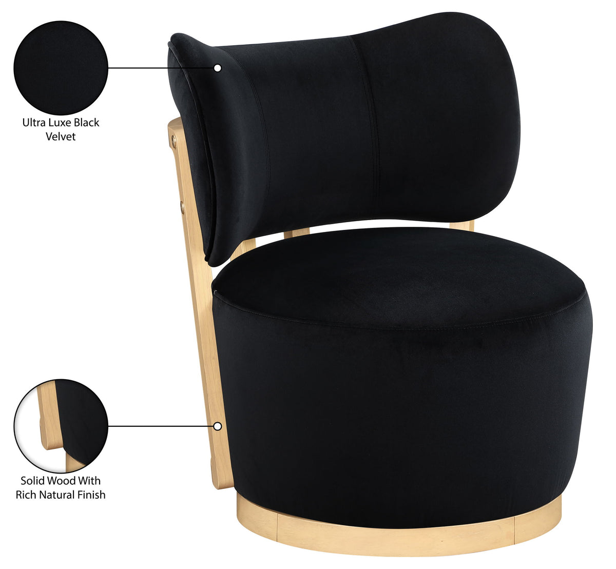 Elara - Velvet Upholstered Swivel Accent Chair - Stained Natural