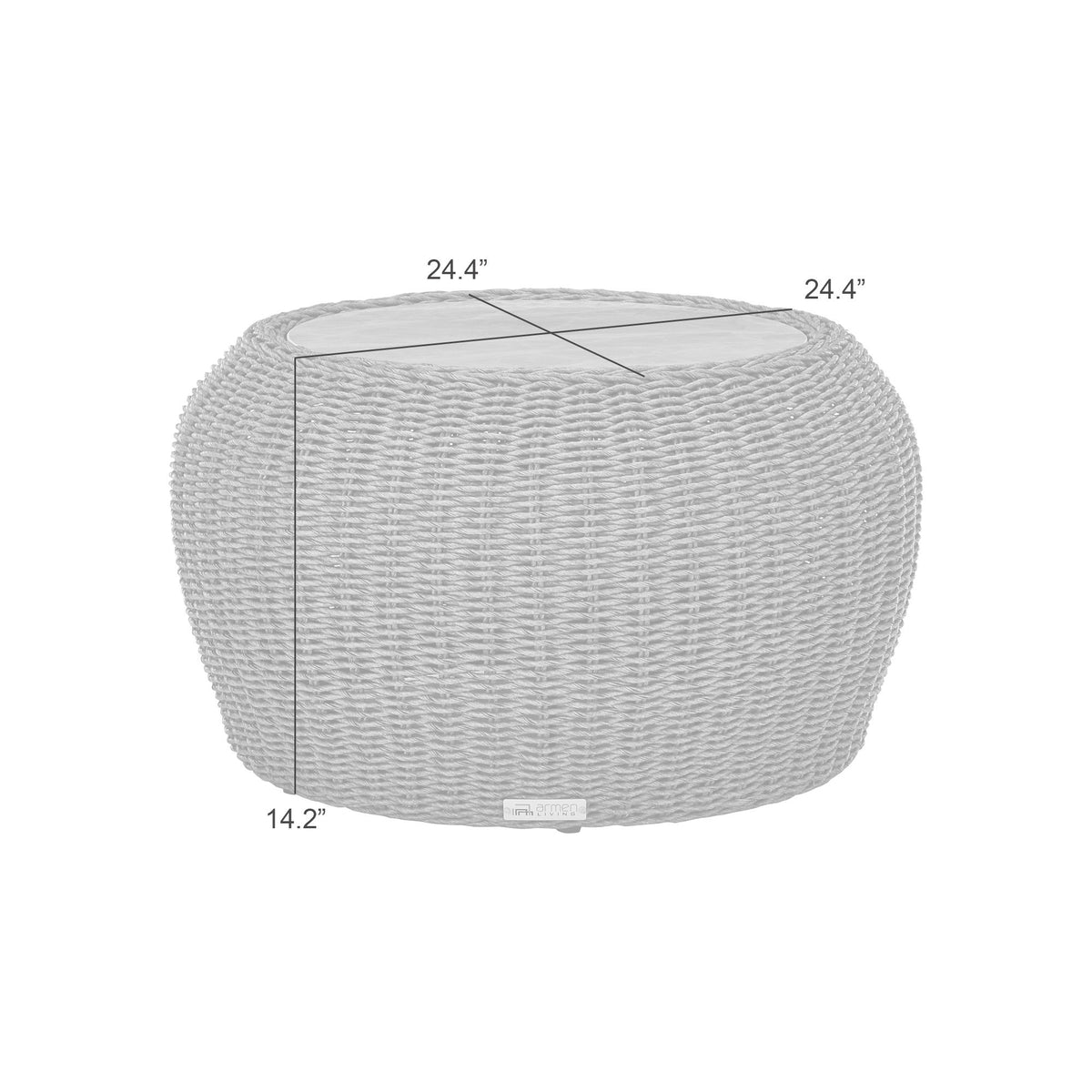Amira - Outdoor Round Sintered Stone Side Table With Woven Rattan Body And Aluminum Frame - Deep Bronze