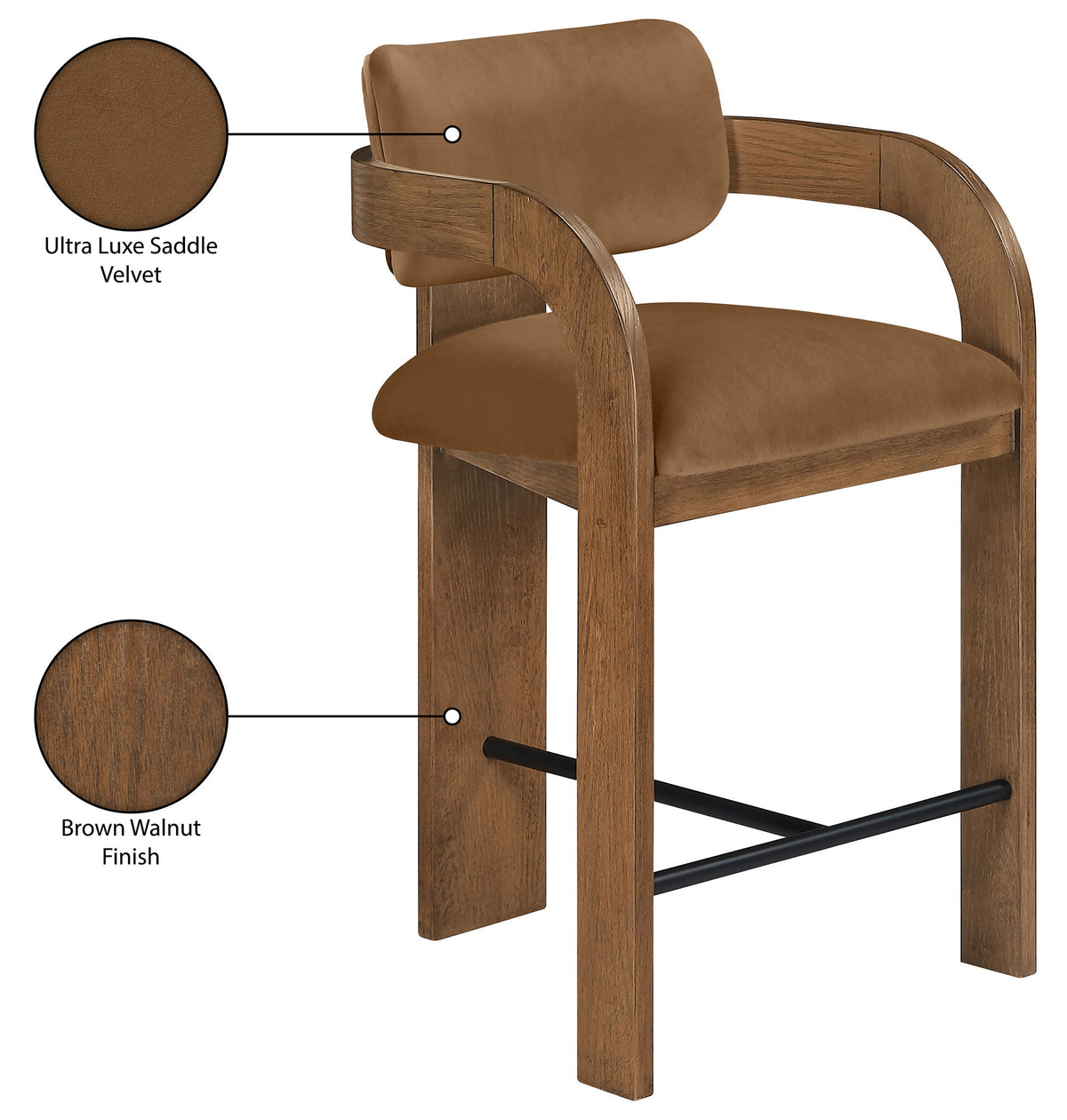 Cedra - Velvet Performance Fabric Upholstered Counter Stool - Brown Frame