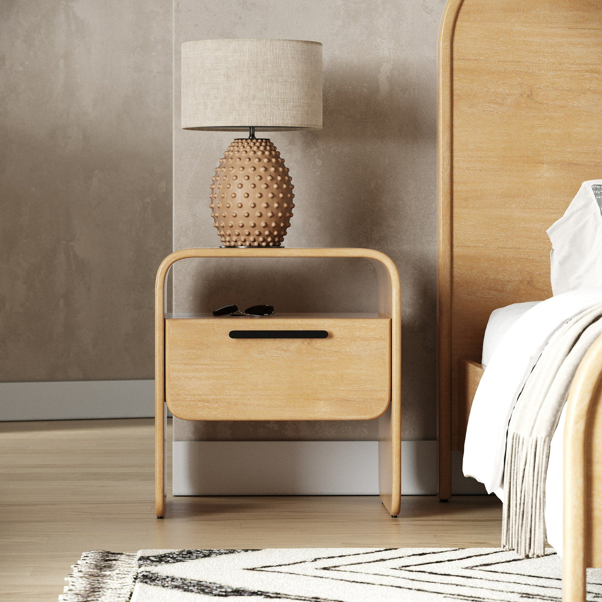 Eastern King Dresden - Modern Natural Acacia 1-Drawer Nightstand Bedroom Set