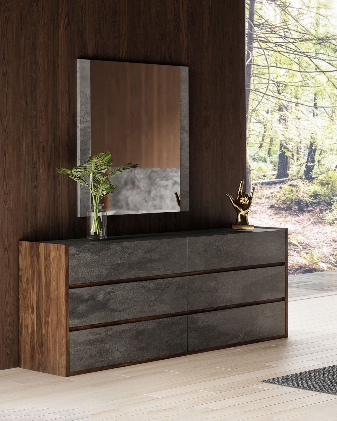 California King Rado - Modern Walnut & Volcanic Slate Bedroom set