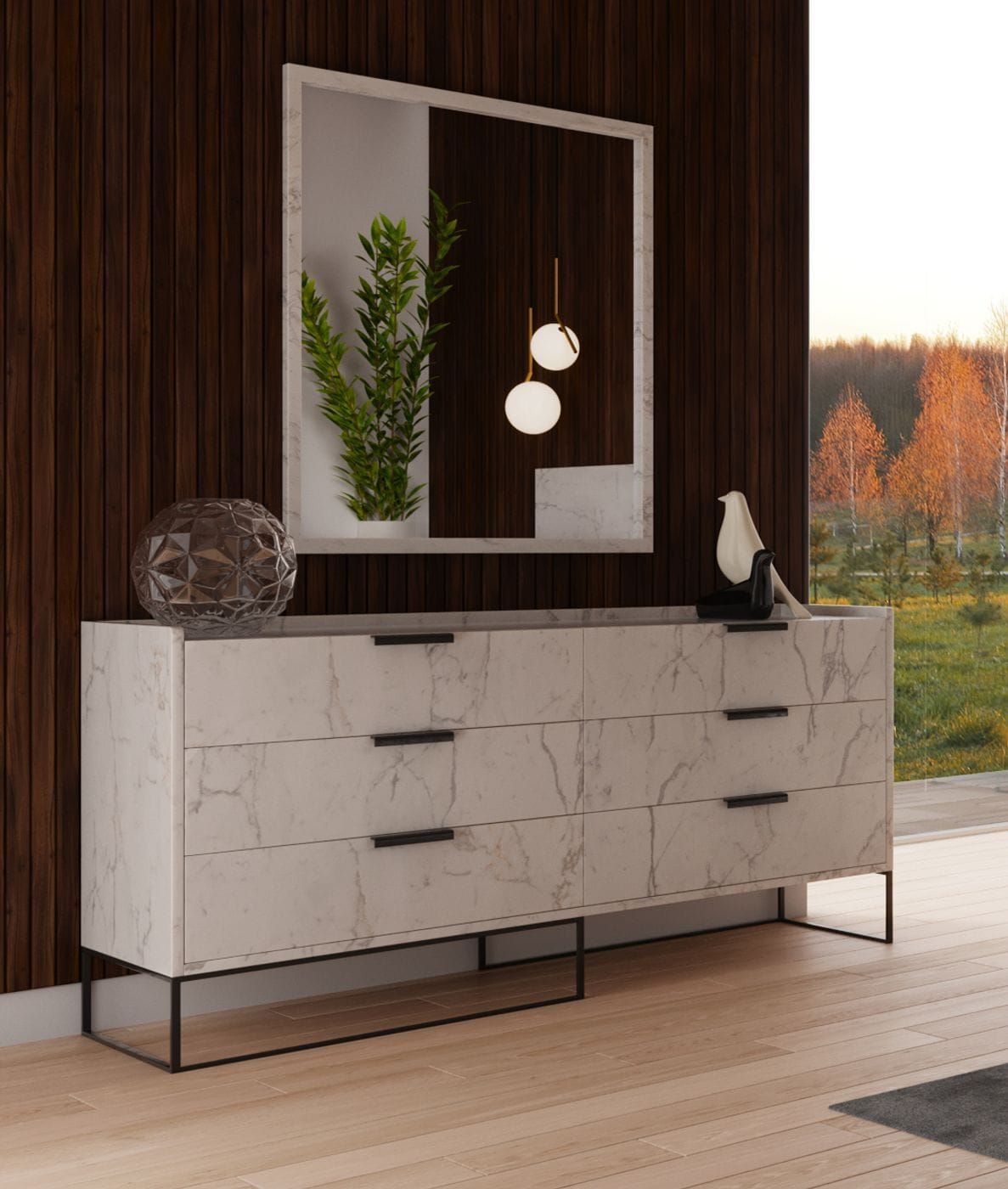 Queen Marbella - Italian Modern White Marble Bed Set