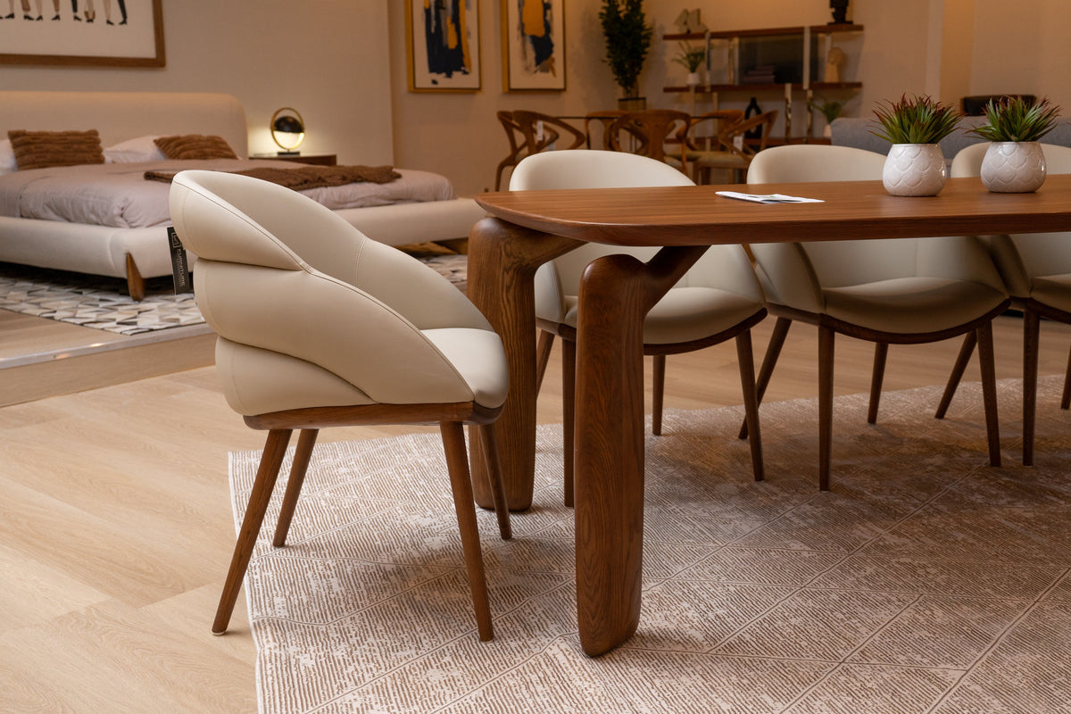 Michael - Mid-Century Modern Beige Vegan Leather + Walnut Dining Chair by VIG Furniture - View 3