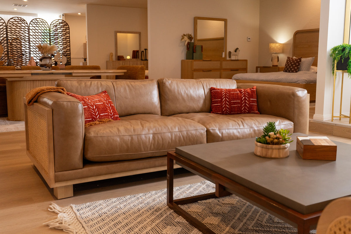 Danson - Modern Tan Leather + Wicker Sofa by VIG Furniture - View 2