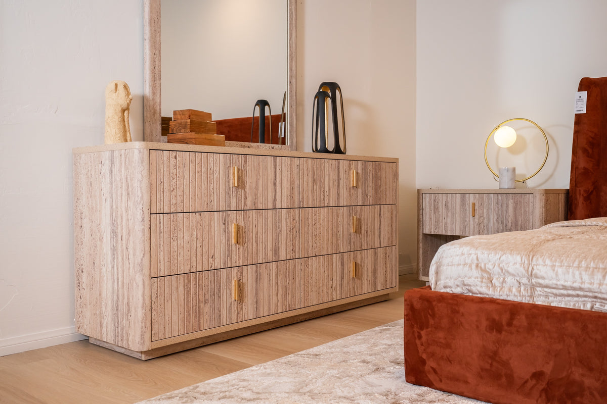 Roma - Modern Faux Travertine + Gold Dresser by VIG Furniture - View 4