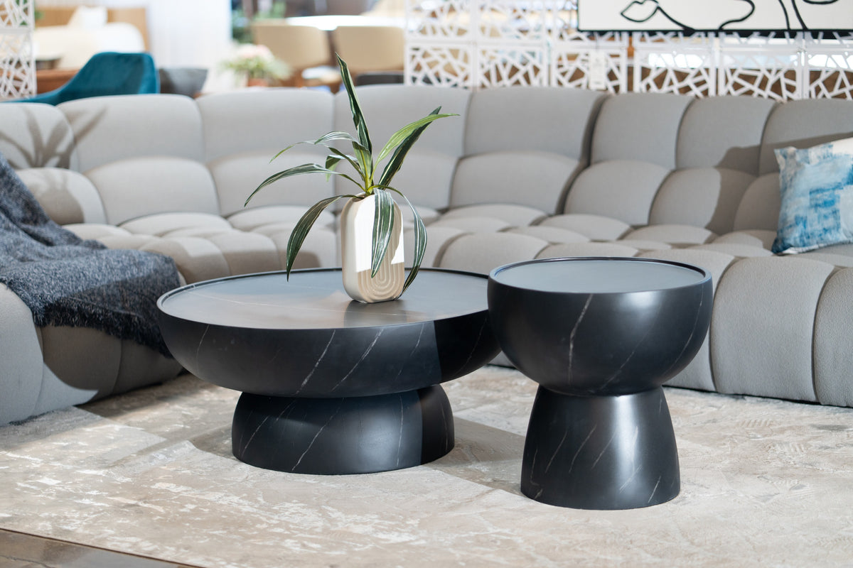 Akron - Modern Black & White Faux Marble Round Coffee Table by VIG Furniture - View 5