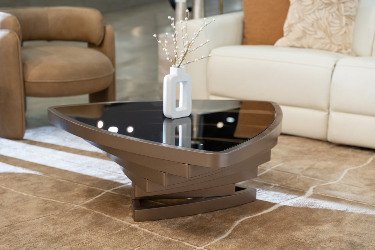 Jovial - Contemporary Brown Glass + Dark Gold Coffee Table by VIG Furniture - View 3