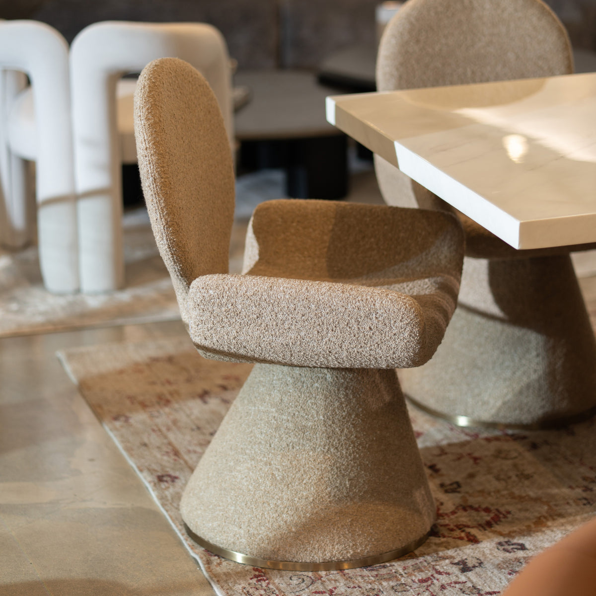 Neptune - Contemporary Beige Fabric + Brushed Brass Dining Chair by VIG Furniture - View 2