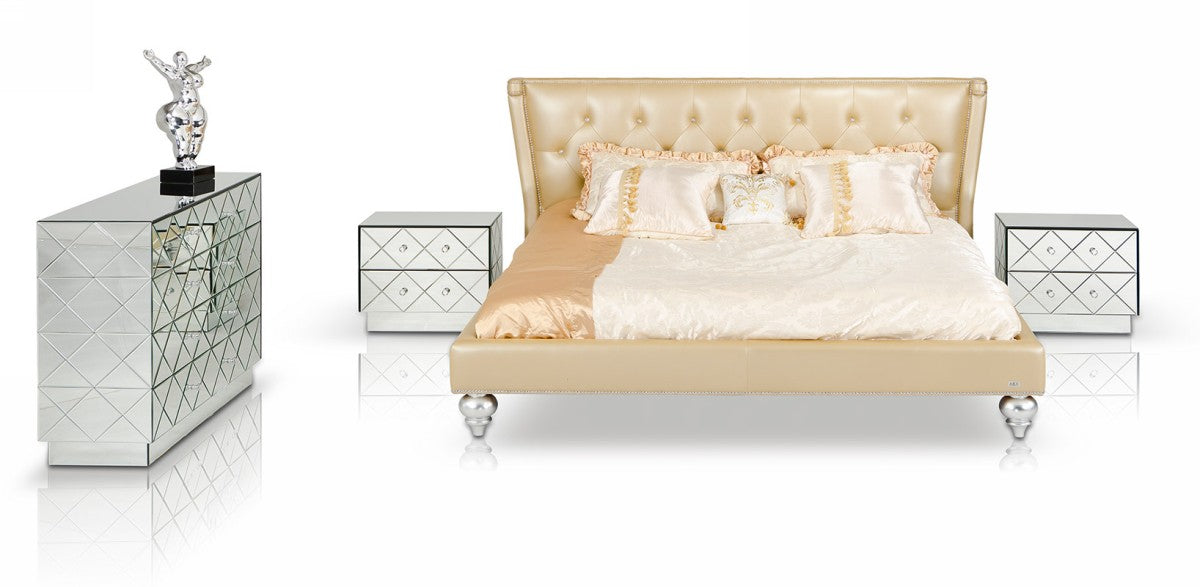 Monica Modern Champagne Leather Bed by VIG Furniture - View 6