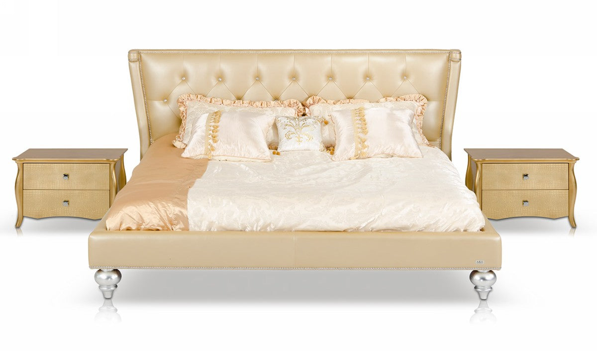 Monica Modern Champagne Leather Bed by VIG Furniture - View 7