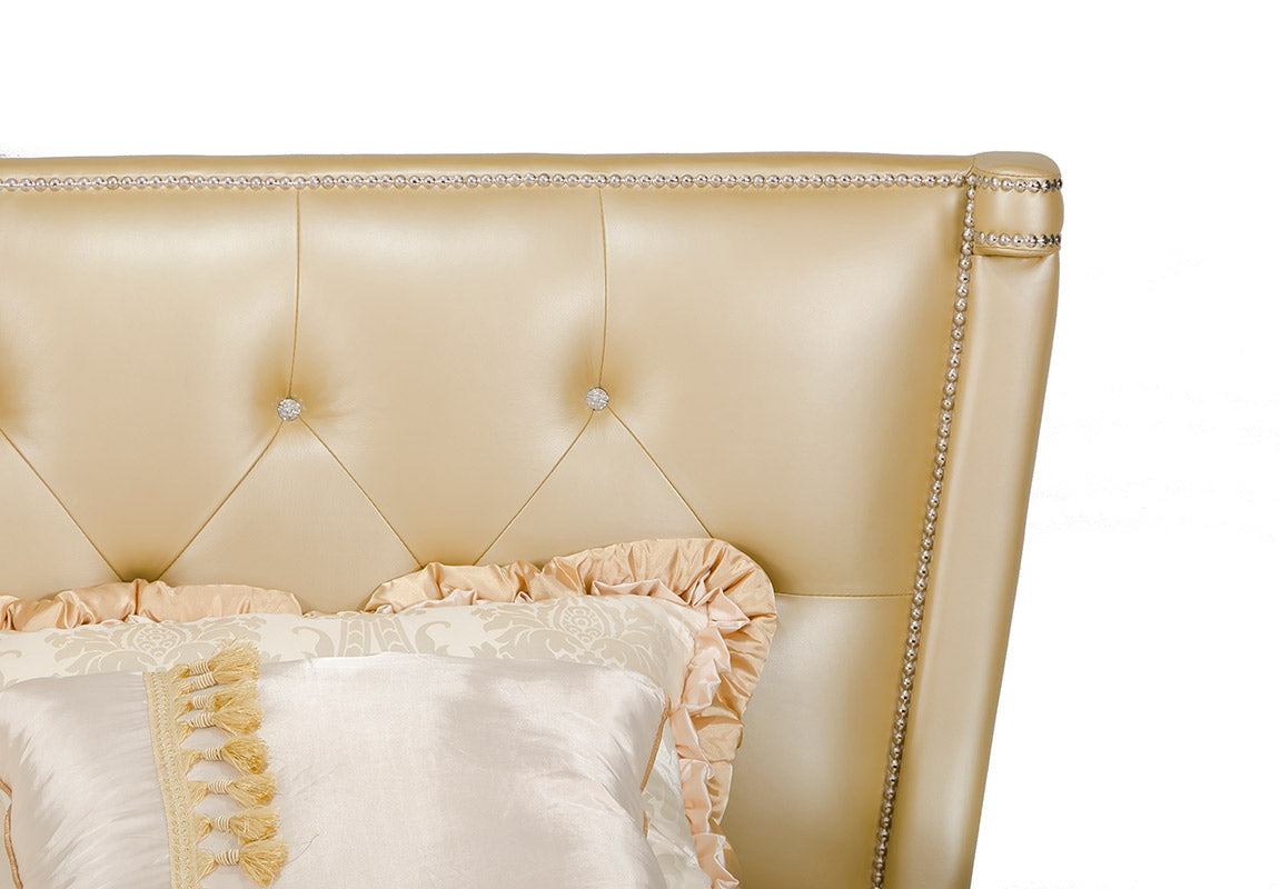 Monica Modern Champagne Leather Bed by VIG Furniture - View 11