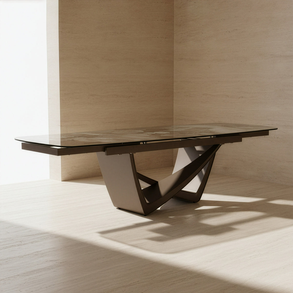 Dunster - Contemporary Beige Ceramic + Metallic Grey Extendable Dining Table by VIG Furniture - View 9