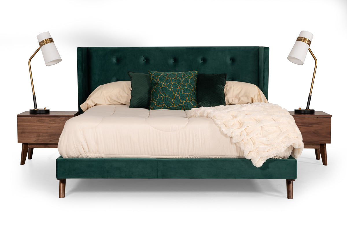 Queen Durango Modern Green Fabric & Walnut Bed by VIG Furniture - View 1