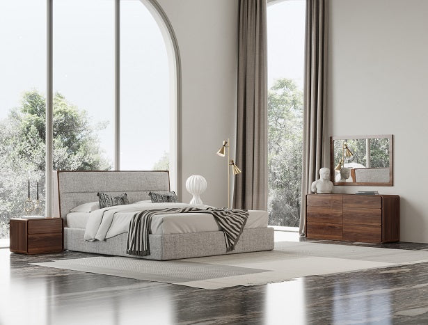Dustin - Modern Grey Fabric & Walnut Trimmed Bed by VIG Furniture - View 3
