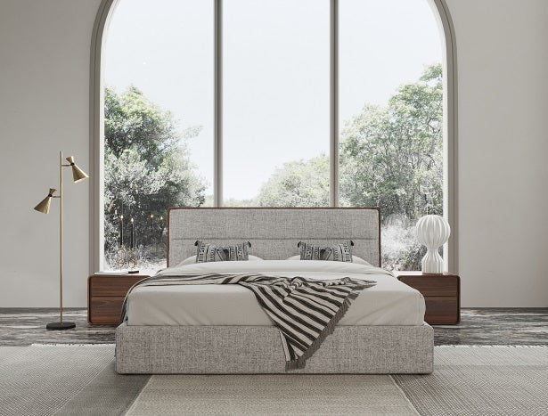 Dustin - Modern Grey Fabric & Walnut Trimmed Bed by VIG Furniture - View 4