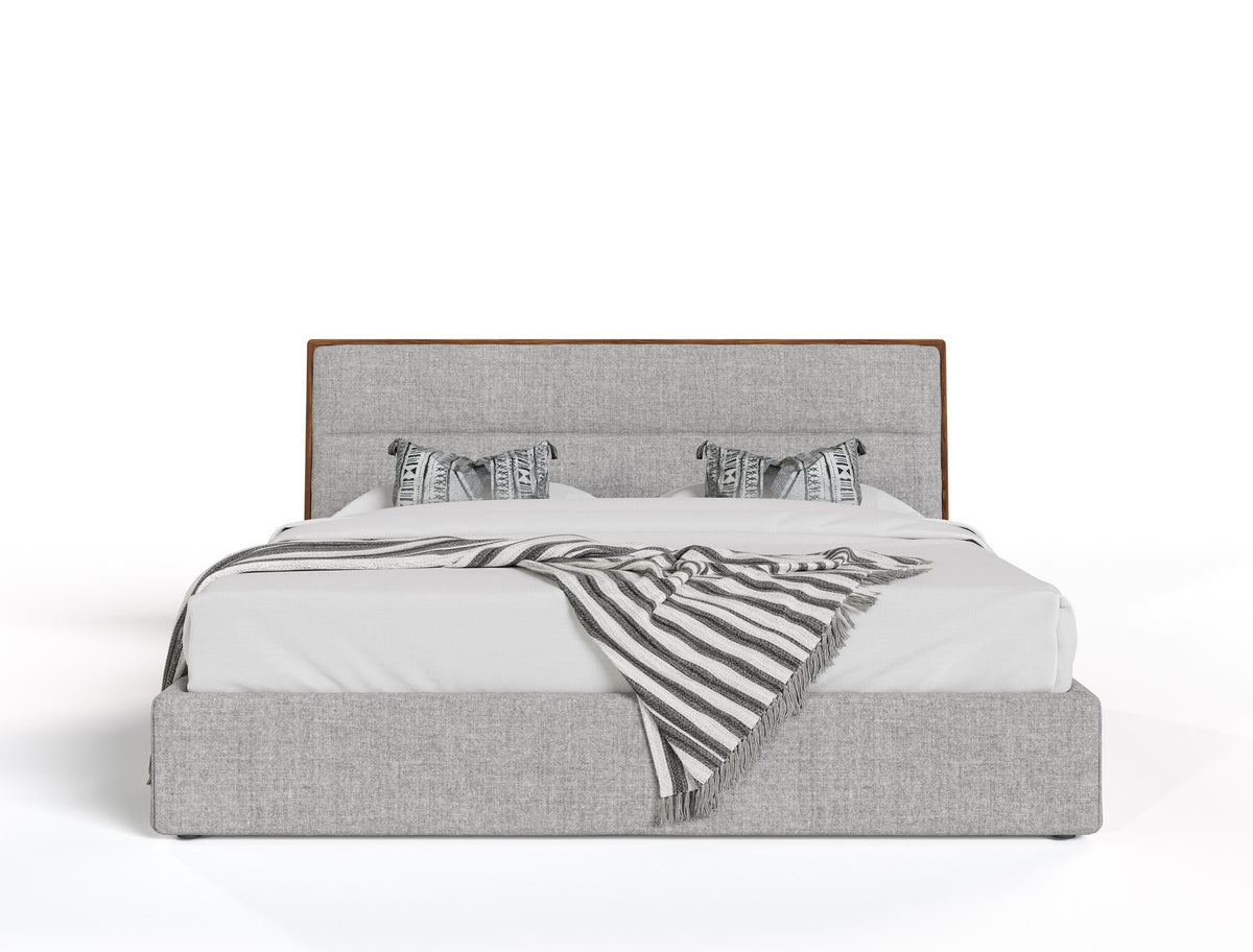 Dustin - Modern Grey Fabric & Walnut Trimmed Bed by VIG Furniture - View 1