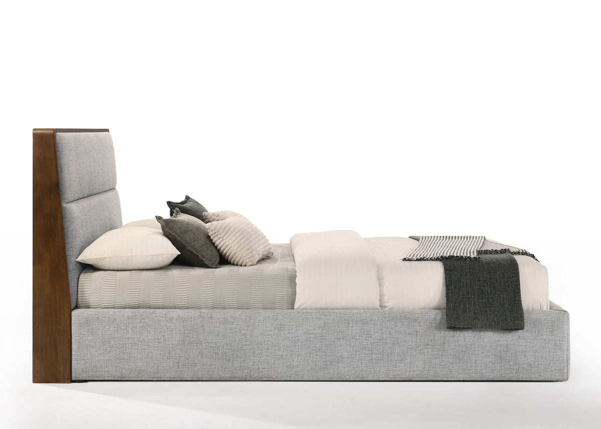Dustin - Eastern King Modern Grey Fabric & Walnut Trimmed Bed by VIG Furniture - View 2
