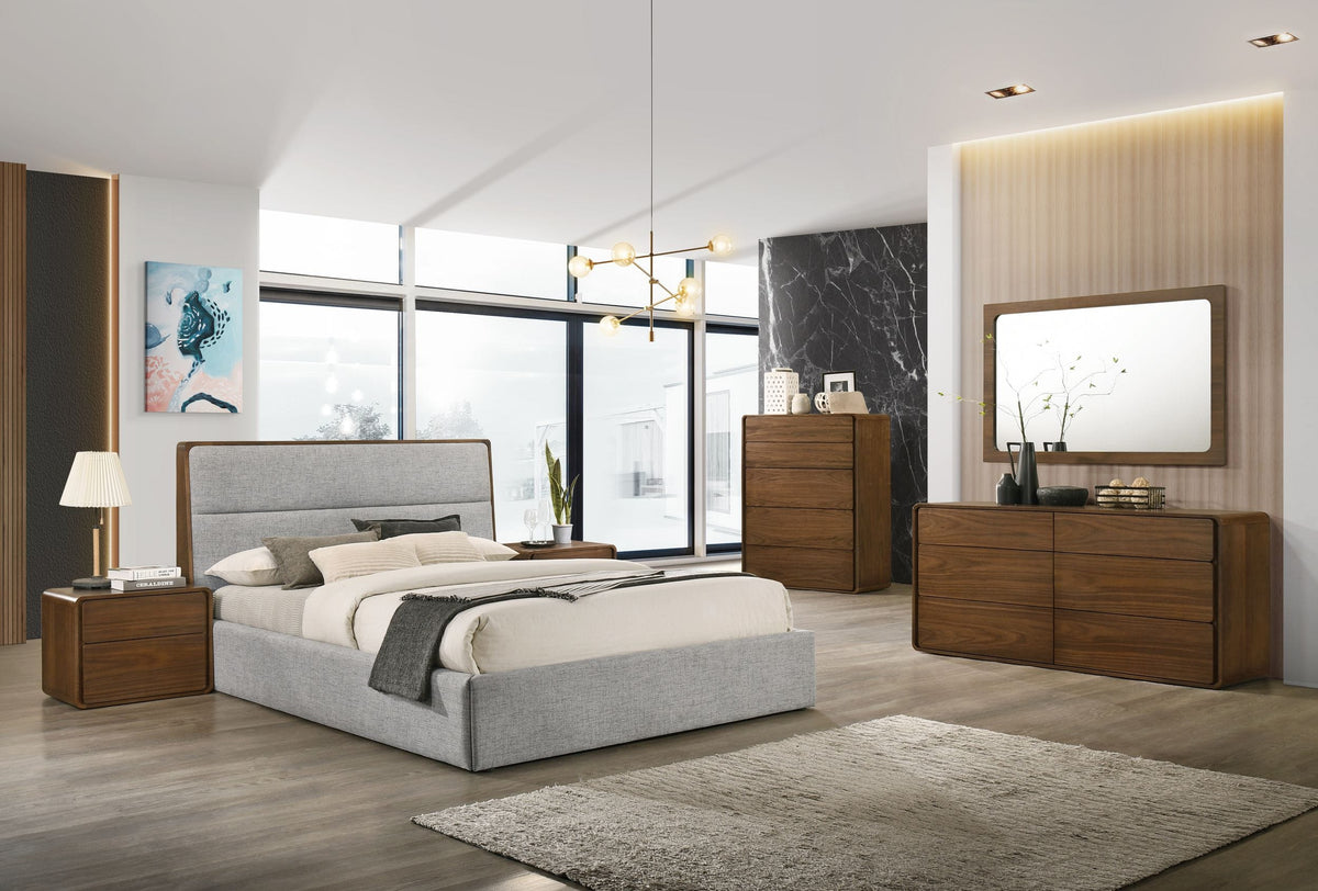 Dustin - Modern Grey Fabric & Walnut Trimmed Bed by VIG Furniture - View 2