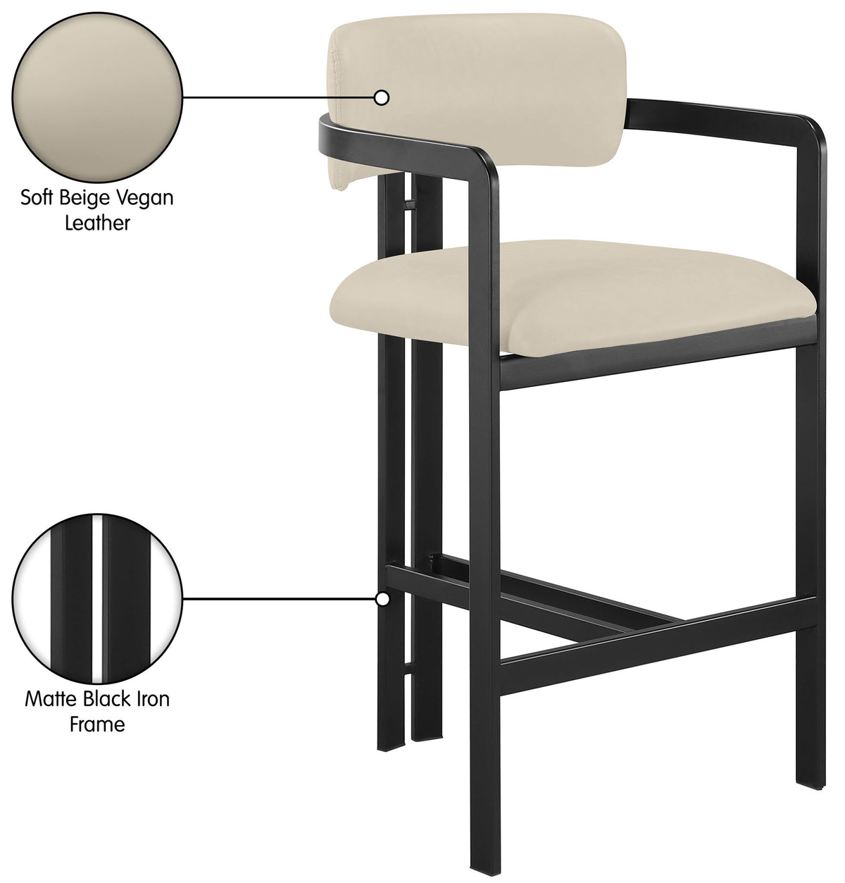 Aurum - Vegan Leather Upholstered Counter Stool With Graphite Black Base