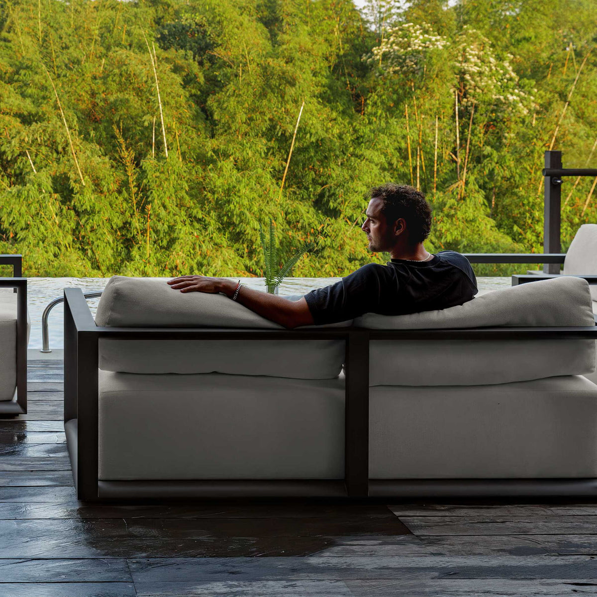 Remsen - Outdoor Sofa - Black / Oyster