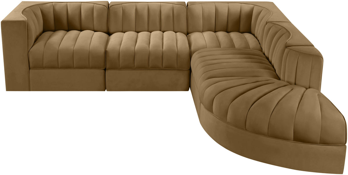 Rummi - Velvet Performance Fabric Upholstered 5 Piece Modular Sectional