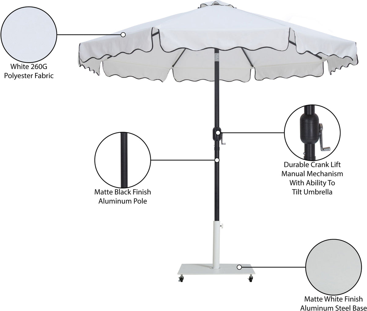 Amalfi - Aluminum Patio Umbrella - White Base / Black Pole