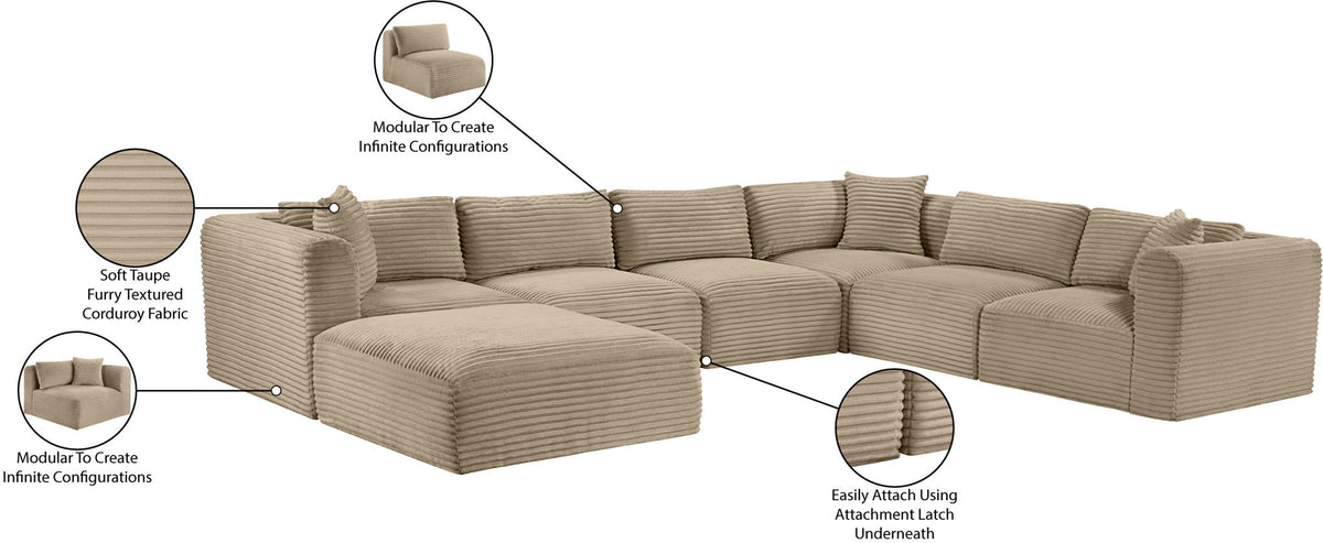 Shaggy - Fabric 7 Piece Modular U-Shaped Sectional With Ottoman