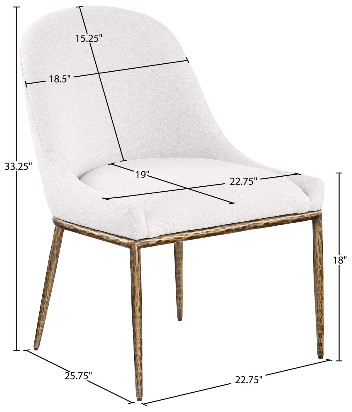 Ferro - Linen Textured Performance Fabric Upholstered Dining Side Chair - Cream / Brushed Gold