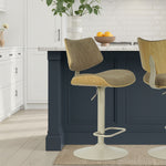 Leland - Adjustable Swivel Curved Back Wood Bar Stool With Faux Leather Seat