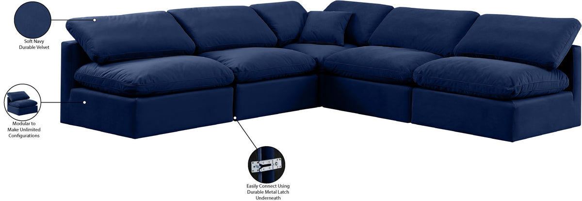 Indulge - Velvet 5 Piece Modular Corner Armless Sectional