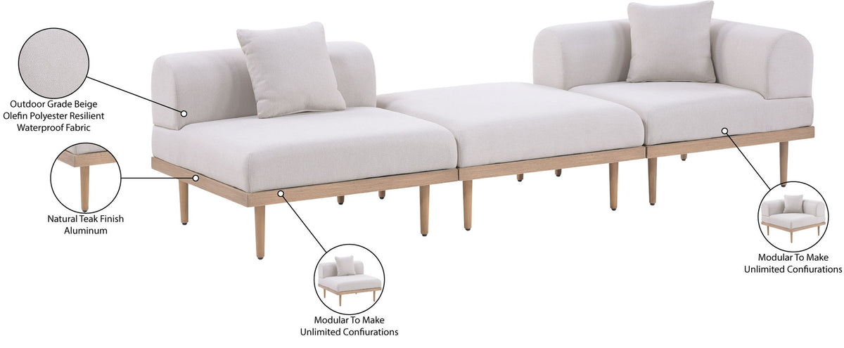 Laguna - 3 Piece Upholstered Outdoor Patio Modular Sofa With Backless Seat And 1 Arm