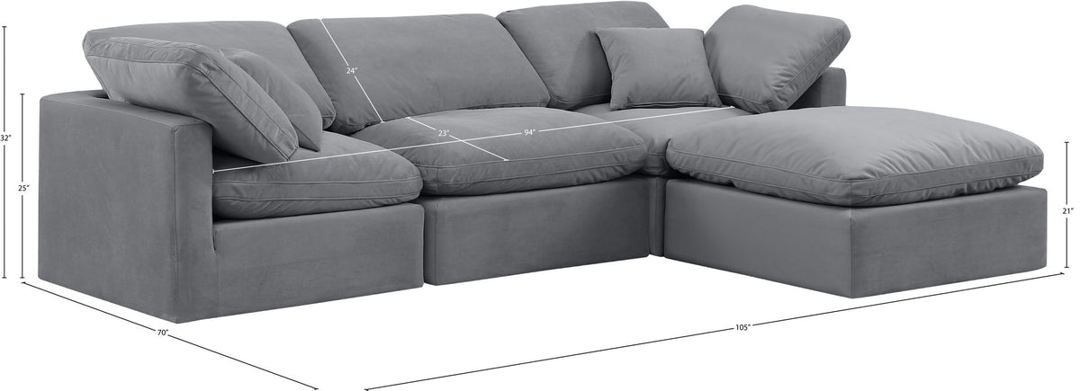 Indulge - Velvet 4 Piece Modular Sectional With Chaise