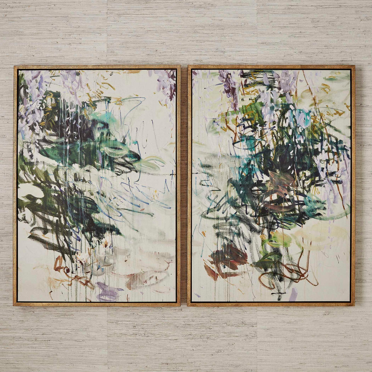 Wisteria Pond - Framed Canvases (Set of 2) - Green / Blue