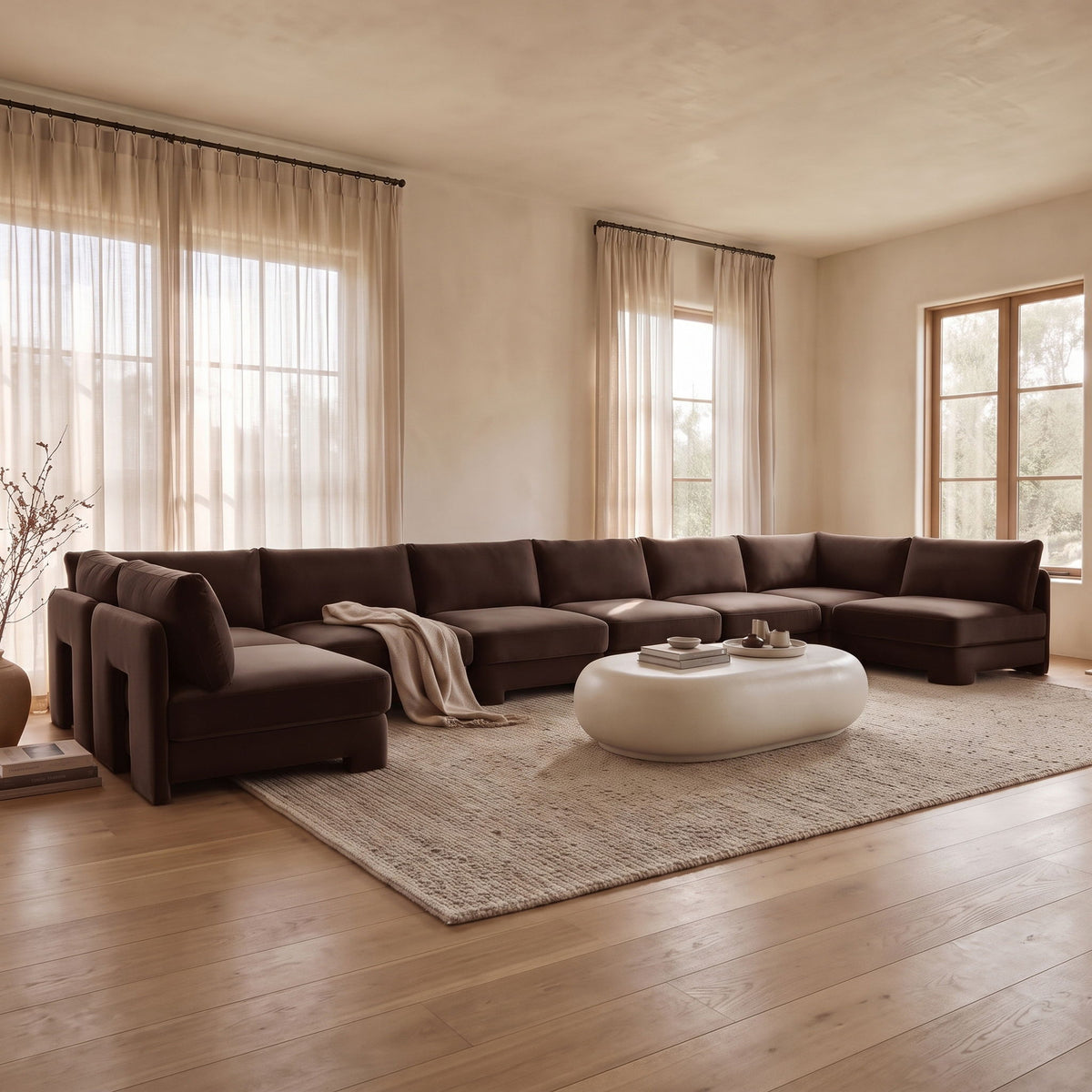 Hammond - Velvet Performance Fabric Upholstered 8 Piece U-Shaped Armless Sectional - Beige