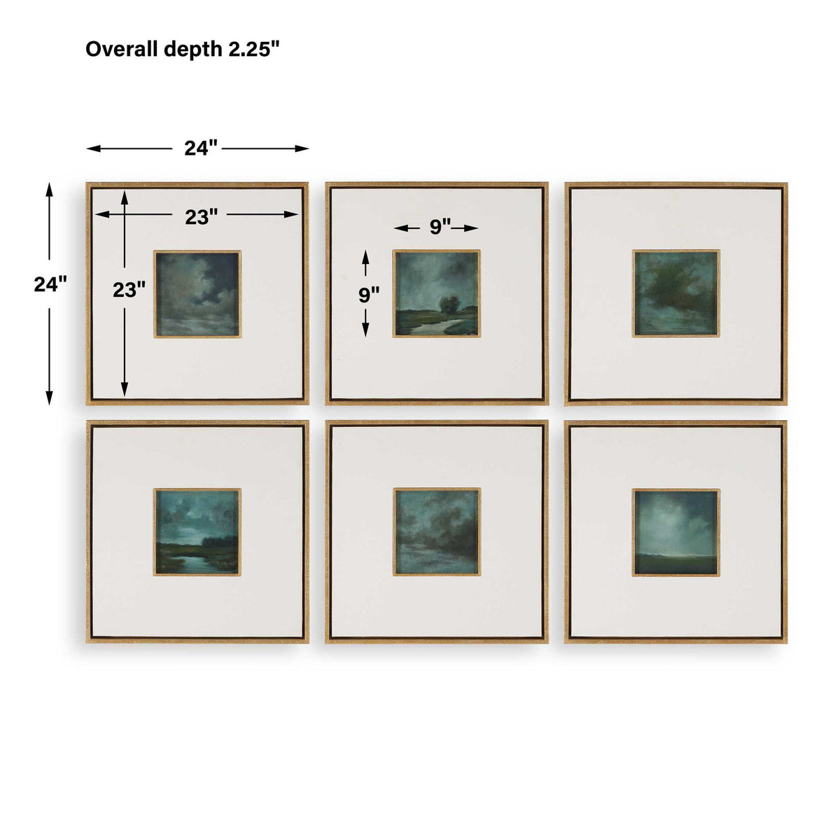 Evening Cumulation - Framed Canvases (Set of 6) - Blue / White