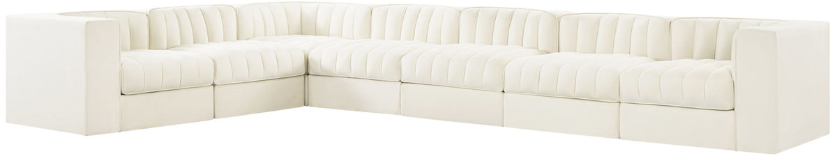 Rummi - Velvet Performance Fabric Upholstered 7 Piece Modular Sectional (With 3 Corner Chairs)