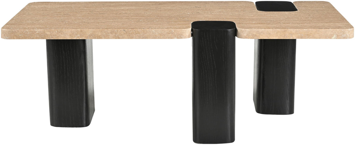 Ravenna - Genuine Travertine Top And Oak Wood Base Table