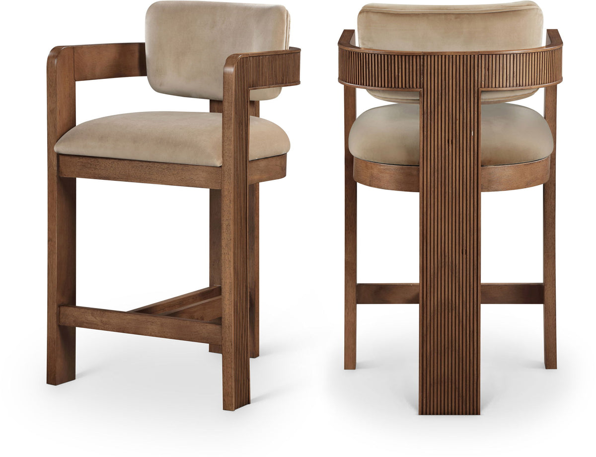 Sacha - Velvet Stool With Brown Base