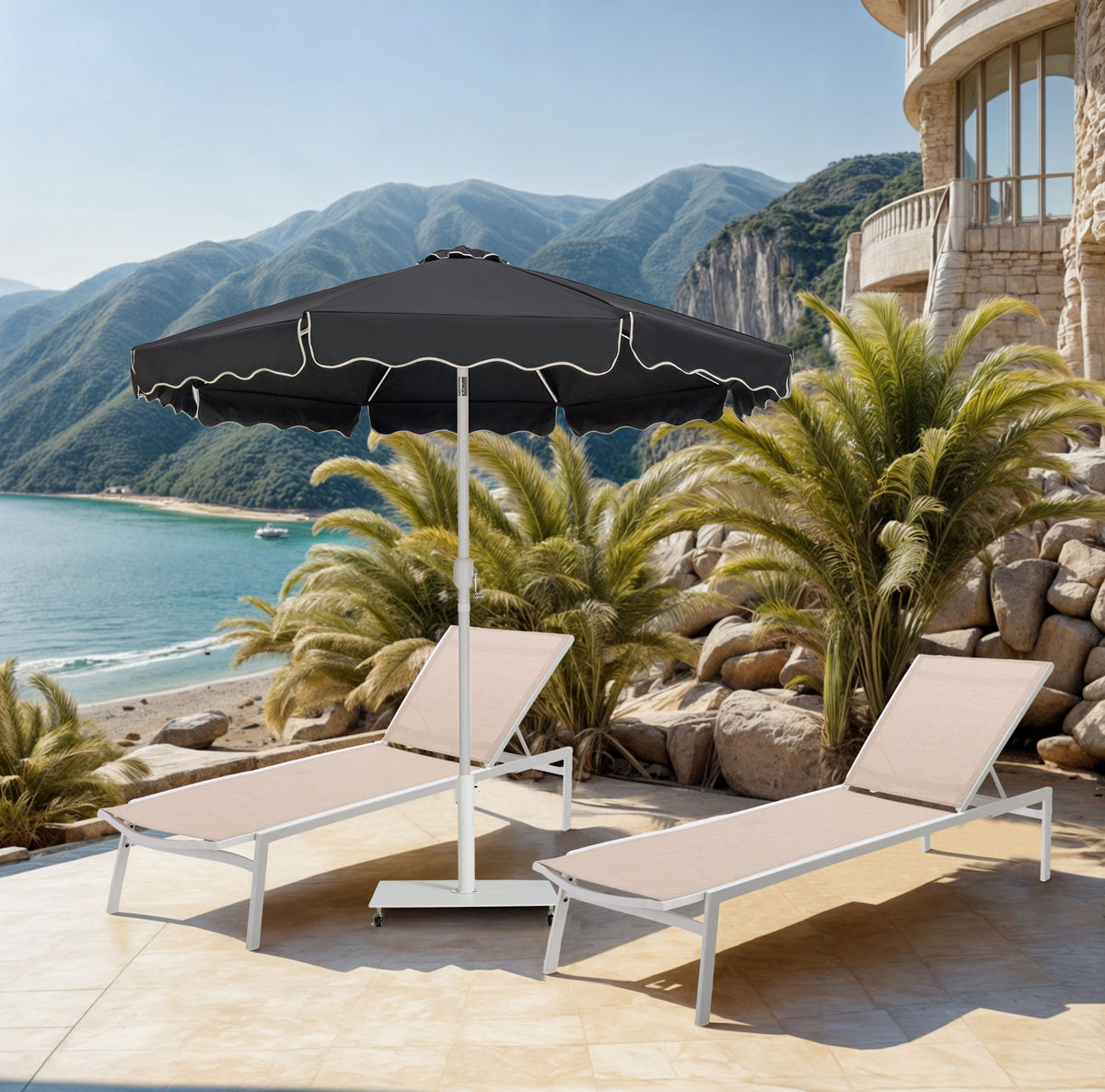 Amalfi - Aluminum Patio Umbrella - White Base / White Pole