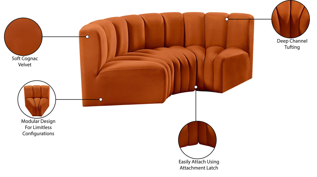 Arc - Velvet 3 Piece Modular U-Shaped Sofa