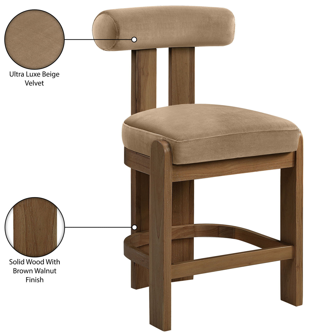 Arienzo - Velvet Upholstered Counter Stool (Set of 2)