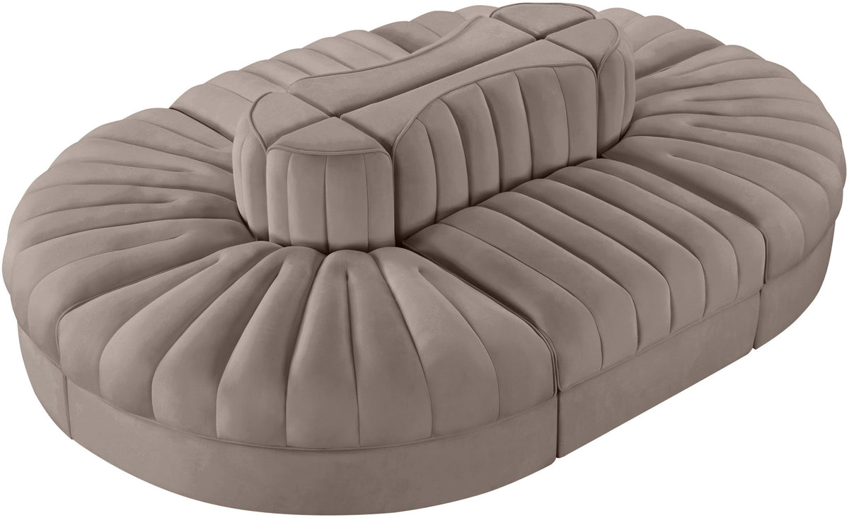Rummi - Oval Velvet Performance Fabric Upholstered 6 Piece Modular Sectional